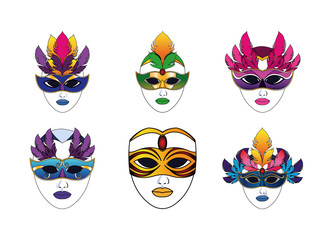 Poster - carnival mask icon set, colorful design