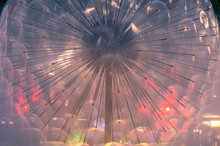 Close Up Of Round Dandelion Like Fountain. Water Stream Fountain Texture