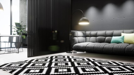 Wall Mural - Modern design living room interior in Scandinavian style . 3D rendering