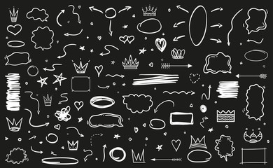 Wall Mural - Infographic elements on isolated black background. Hand drawn simple arrows. Black and white illustration