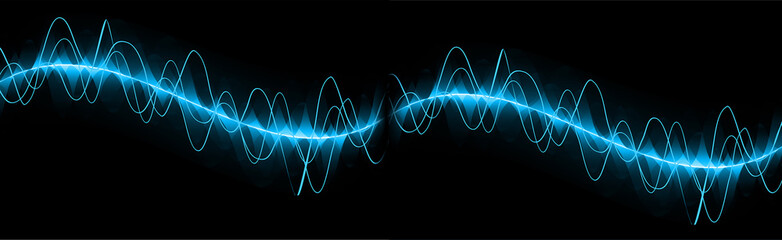 Wall Mural - Sound waves oscillating dark blue light