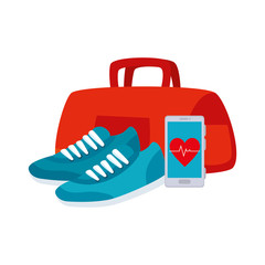 Wall Mural - shoes of sport with set icons vector illustration design