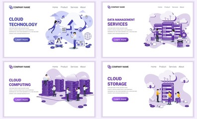 Poster - set of web page design templates for cloud technology, cloud services, data management. can use for 