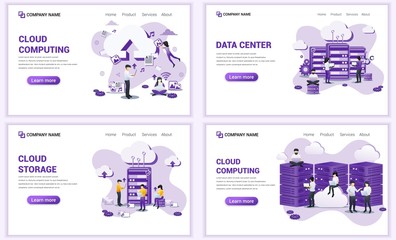 Aufkleber - set of web page design templates for cloud computing, cloud storage, data center. can use for web ba