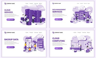 Aufkleber - set of web page design templates for backup data, cloud computing, data management. can use for web 