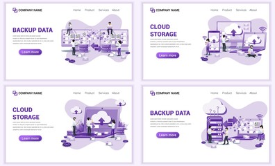 Aufkleber - set of web page design templates for backup data, cloud storage, data center. can use for web banner