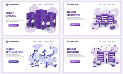 Aufkleber - set of web page design templates for cloud technology, hosting and server management. can use for we