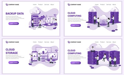 Aufkleber - set of web page design templates for backup data, cloud computing, cloud storage. can use for web ba