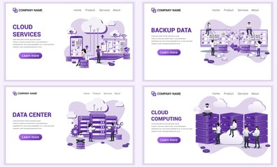 Aufkleber - set of web page design templates for backup data, cloud services, data center. can use for web banne