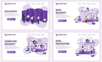 Aufkleber - set of web page design templates for data center, computer and data security. can use for web banner