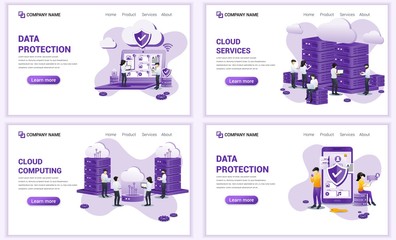 Aufkleber - set of web page design templates for cloud computing, data protection. can use for web banner, poste