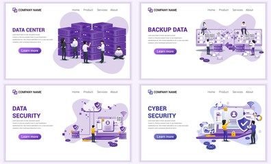 Aufkleber - set of web page design templates for data center, data security. can use for web banner, poster, inf