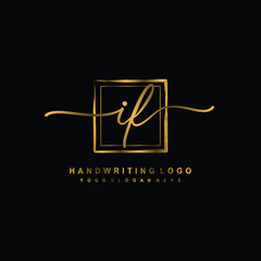 Initial I F handwriting logo design, with brush box lines gold color. handwritten logo for fashion, team, wedding, luxury logo.