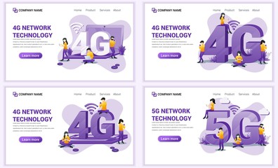 Poster - Set of web page design templates for 4G network technology, Internet systems telecommunication. Can use for web banner, poster, infographics, landing page, web template. Flat vector illustration
