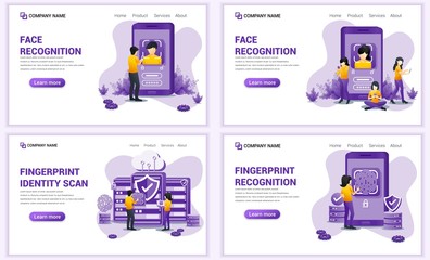Poster - Set of web page design templates for Face and Fingerprint recognition, Biometric identification. Can use for web banner, poster, infographics, landing page, web template. Flat vector illustration