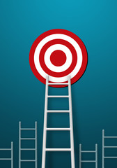 Stand out from the crowd and think different creative idea concepts. Longest white ladder and aiming high to goal target