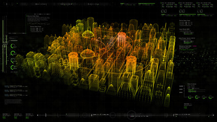 Leinwandbilder - Futuristic holographic city digitally generated image virtual reality matrix particles in cyber space background environment