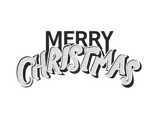 Sticker - Merry Christmas Text in Strip Pattern on White Background.