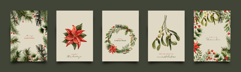 holiday greeting card collection. vector illustration.