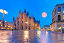 Duomo Di Milano (Milan Cathedral) And Piazza Del Duomo In The Morning, Milan, Italy Elements Of This Image Furnished By NASA.  M