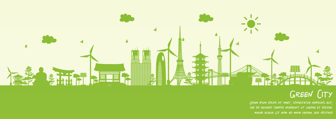 Fototapete - Green city of Tokyo, Japan. Environment and ecology concept. Vector illustration.