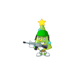 Sticker - A cartoon style of christmas tree decoration Army with machine gun