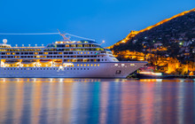 Beautiful White Giant Luxury Cruise Ship On Stay At Alanya Harbor