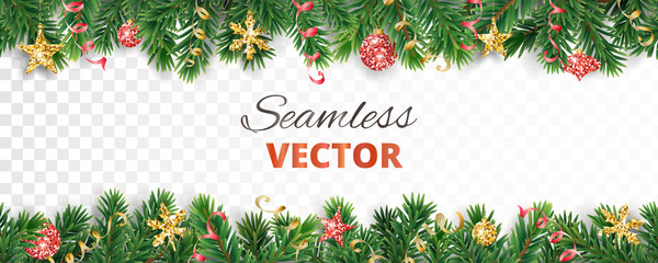 vector christmas decoration. christmas tree border, frame with golden ornaments.