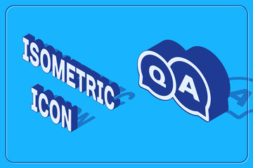 Poster - isometric speech bubbles with question and answer icon isolated on blue background. q and a symbol. 