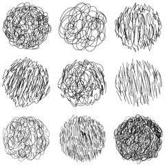 Poster - Set hand drawn scribble shapes, vector round Doodle pen drawn for exquisite design, cartoon Doodle