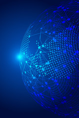 Poster - Dot line links earth luminescence technology background, blue technology effects of earth elements