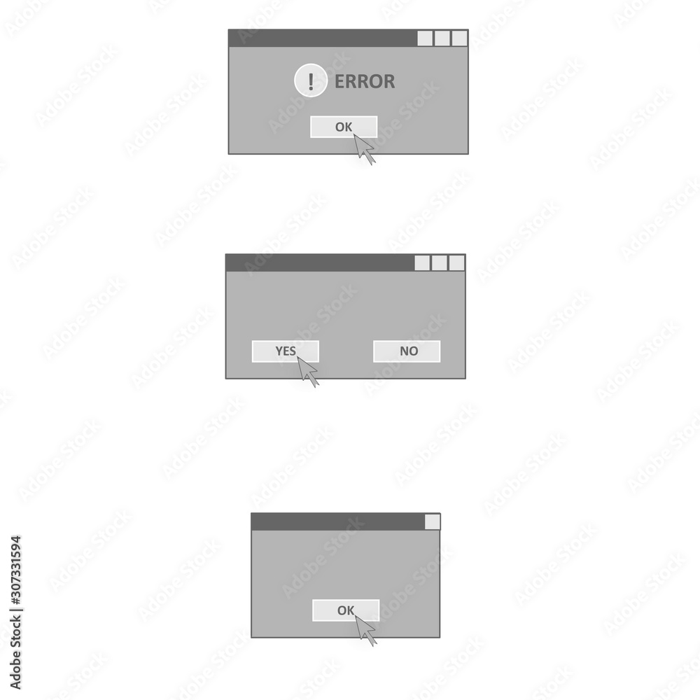 Computer Windows. Confirmation and error window. User interface. Vector ...