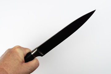 Butchers knife holding in hand