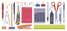 Stationery Set. School Business Items. Vector Flat Isolated Illustration