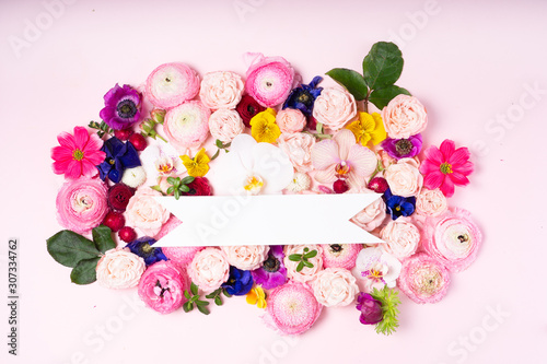 Flowers flat lay composition