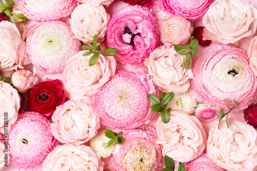 Flowers flat lay composition