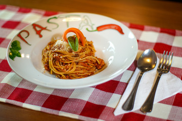 Pasta dish on a restaurant table