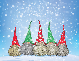 Vector  cute gnomes cartoons. Christmas card.