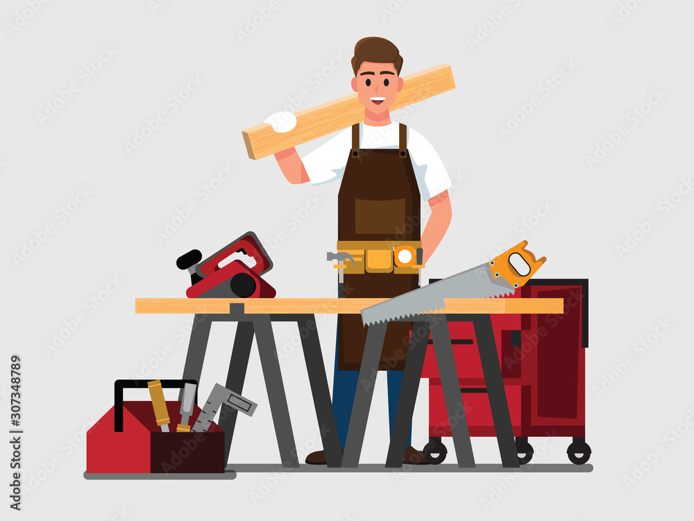 carpenter man  ,Vector illustration cartoon character. - obrazy, fototapety, plakaty 