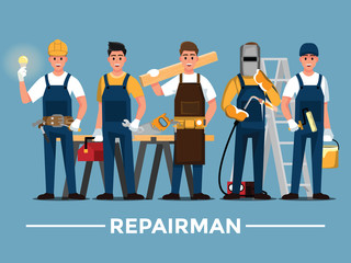 Wall Mural - Repairman set,People teamwork ,Vector illustration cartoon character.