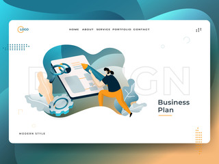 Fototapete - Landing Page Business Plan vector illustration modern concept, can use for Headers of web pages, templates, UI, web, mobile app, posters, banners, flyers, posters.