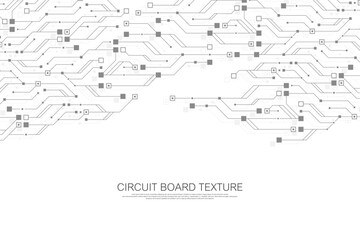 Poster - Technology abstract circuit board texture background. High-tech futuristic circuit board banner wallpaper. Engineering electronic motherboard vector illustration. Technological communication concept