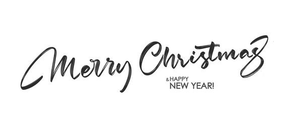 Wall Mural - handwritten calligraphic brush lettering of merry christmas on white background.