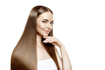  Beautiful model with Healthy Shiny Long Hair. Beauty luxurious hairstyle by stylist in salon hair care