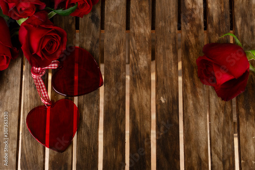 dark red roses on table