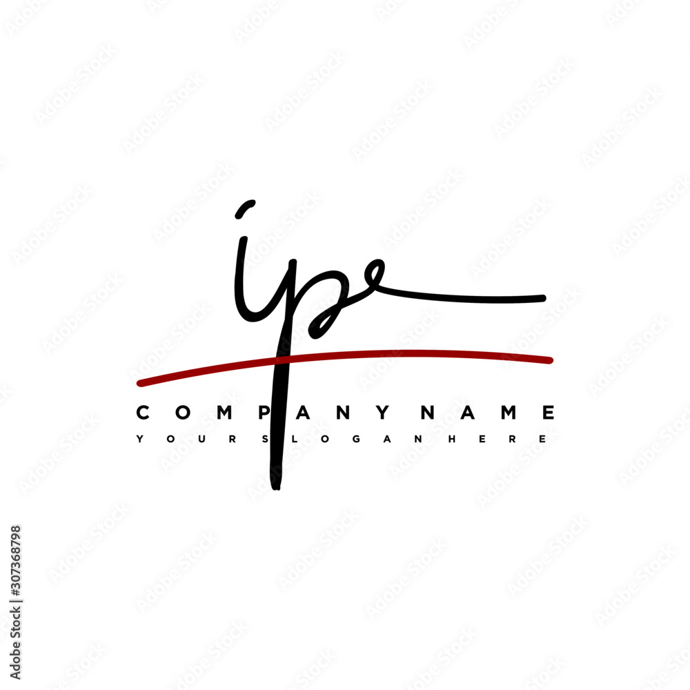 IP signature initials. Handwritten logo vector template with red ...