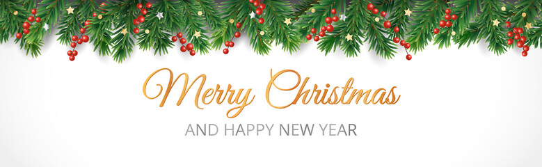 vector christmas decoration. christmas tree border with holly berries.