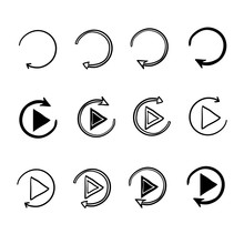Set Of Replay Or Reload Buttons Icon With Hand Drawn Doodle Style Vector Isolated On White