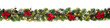 canvas print picture - Christmas tree garland decorated with red christmas poinsettia flowers and shiny led lights, festive banner
