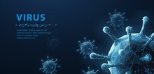 Virus. Abstract Vector 3d Viral Microbe Isolated On Blue Background. Allergy Bacteria, Medical Healthcare, Microbiology Concept.